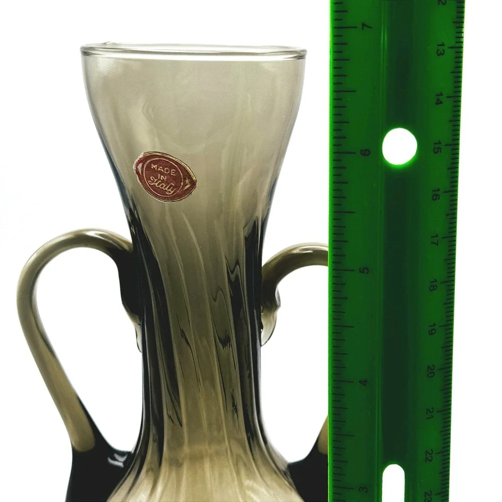 Vintage Empoli Italian Art Glass Double Handle Amphora Vase Smoke Gray Brown
